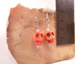 Orange Howlite Skull Earrings