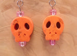 Orange Flat Skull Earrings