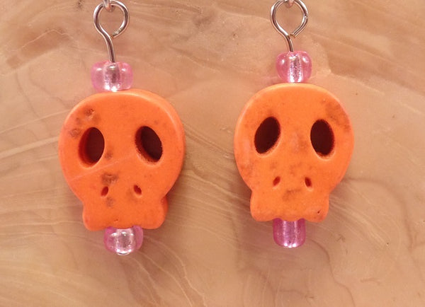 Orange Flat Skull Earrings