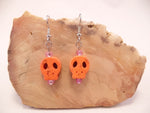 Orange Flat Skull Earrings