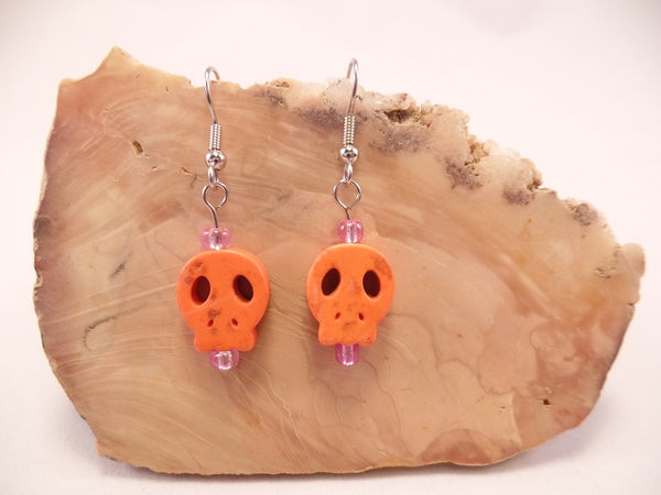 Orange Flat Skull Earrings