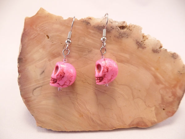 Hot Pink Howlite Skull Earrings