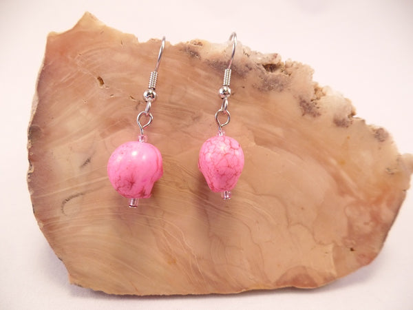 Hot Pink Howlite Skull Earrings