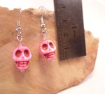 Hot Pink Howlite Skull Earrings