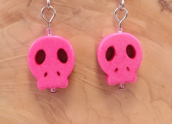 Hot Pink Flat Skull Earrings