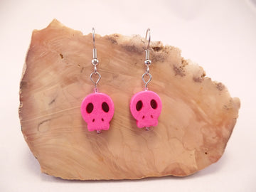 Hot Pink Flat Skull Earrings