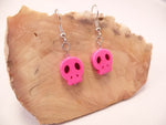 Hot Pink Flat Skull Earrings