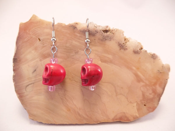 Red Howlite Skull Earrings