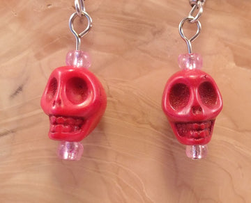 Red Howlite Skull Earrings