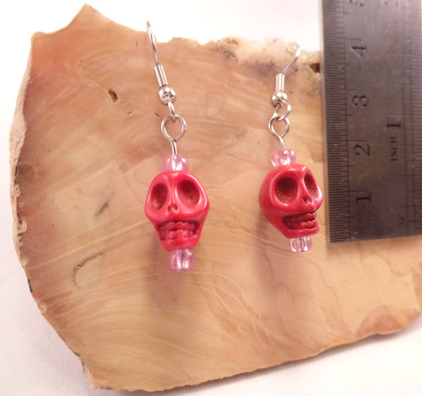 Red Howlite Skull Earrings