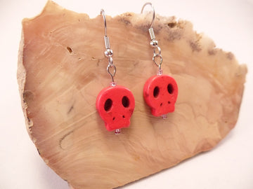 Red Flat Skull Earrings