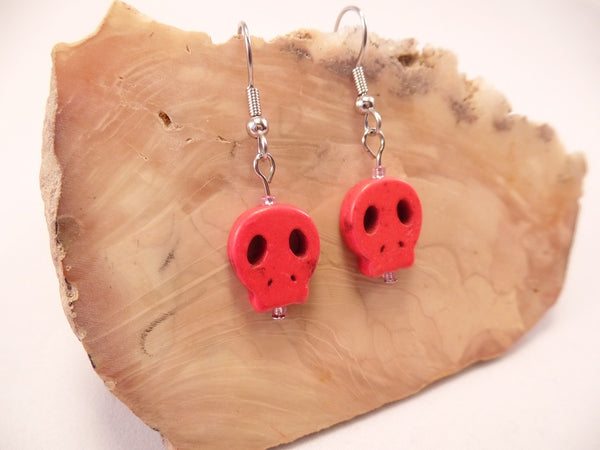 Red Flat Skull Earrings