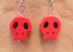 Red Flat Skull Earrings