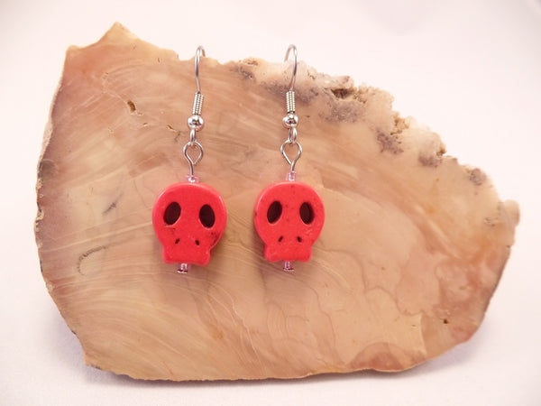 Red Flat Skull Earrings