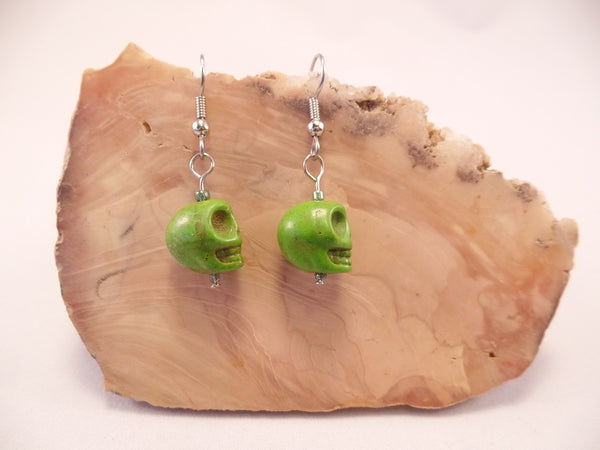 Lime Green Howlite Skull Earrings