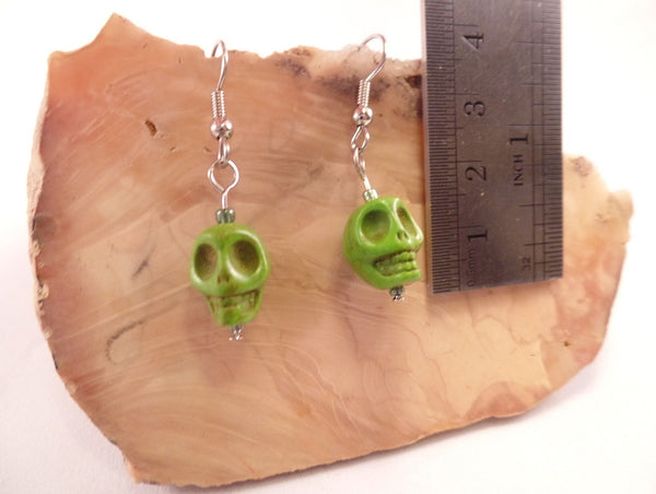 Lime Green Howlite Skull Earrings