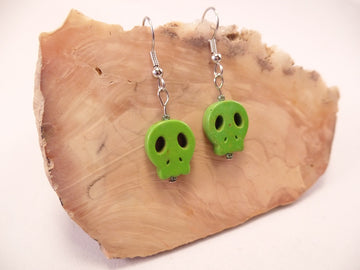 Lime Green Flat Skull Earrings