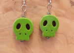 Lime Green Flat Skull Earrings