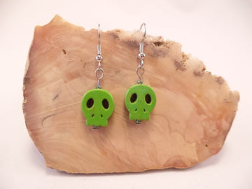 Lime Green Flat Skull Earrings