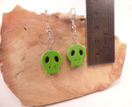 Lime Green Flat Skull Earrings