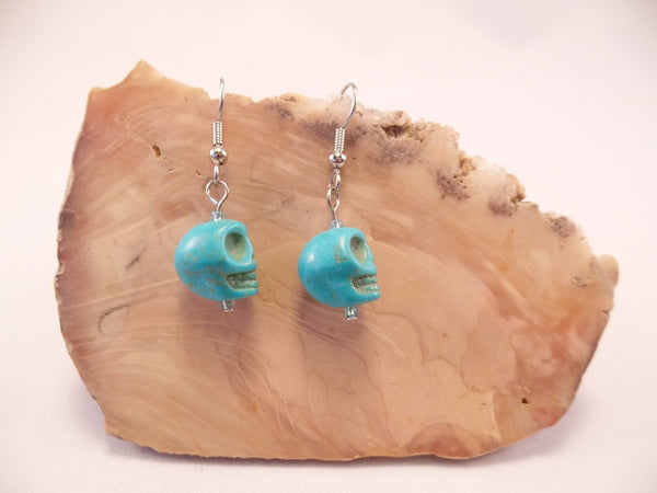 Turquoise Howlite Skull Earrings