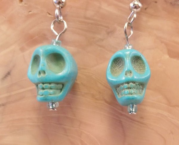 Turquoise Howlite Skull Earrings