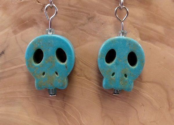 Turquoise Flat Skull Earrings