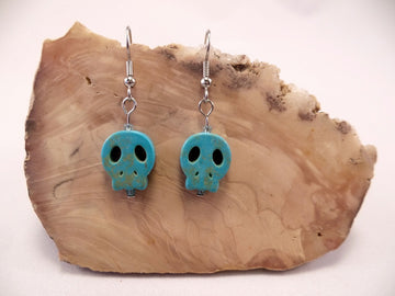 Turquoise Flat Skull Earrings