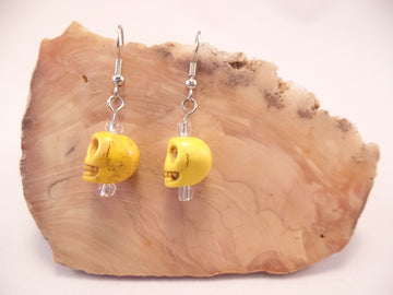 Yellow Howlite Skull Earrings