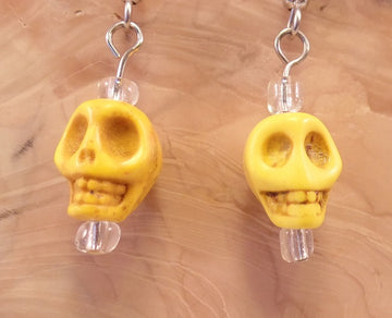 Yellow Howlite Skull Earrings