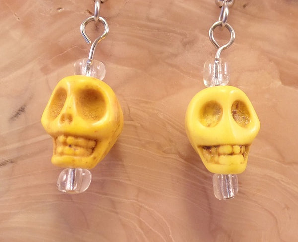 Yellow Howlite Skull Earrings