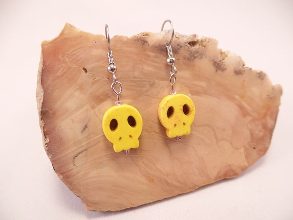 Yellow Flat Skull Earrings