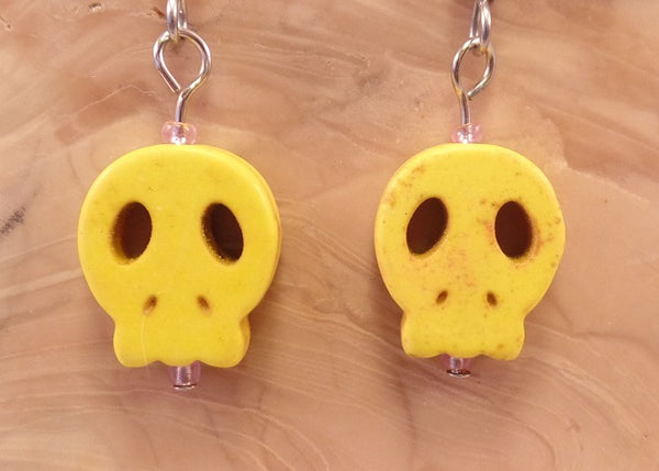Yellow Flat Skull Earrings