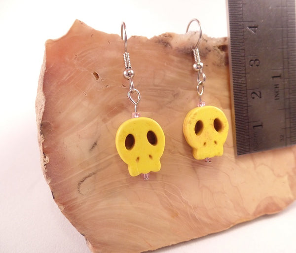 Yellow Flat Skull Earrings