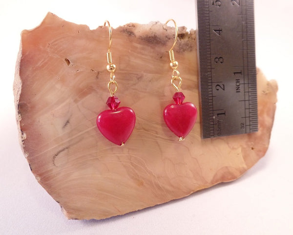 Jade Heart and Swarovski Crystal Earrings