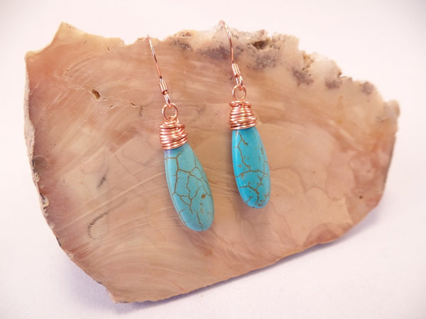 Turquoise Magnesite Wire-wrapped Teardrop Earrings