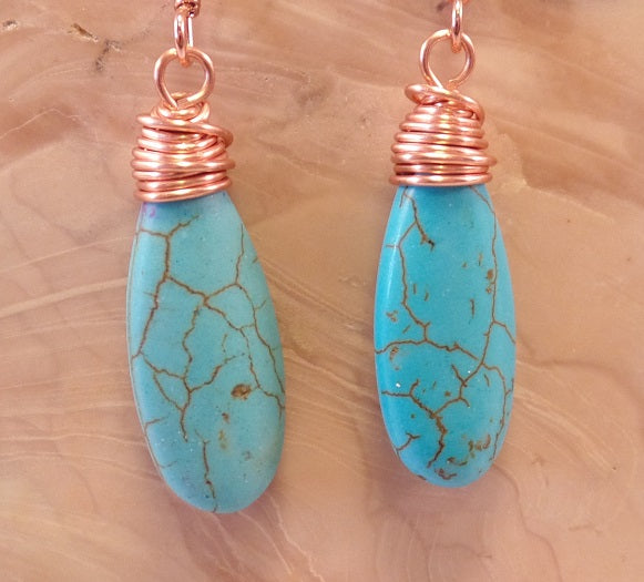 Turquoise Magnesite Wire-wrapped Teardrop Earrings
