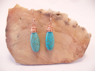 Turquoise Magnesite Wire-wrapped Teardrop Earrings
