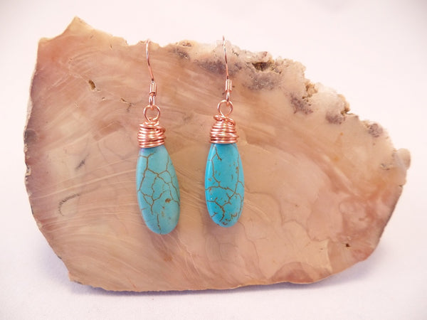 Turquoise Magnesite Wire-wrapped Teardrop Earrings