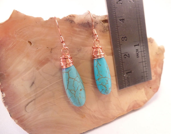 Turquoise Magnesite Wire-wrapped Teardrop Earrings