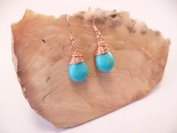 Turquoise Magnesite Wire-wrapped Teardrop Earrings