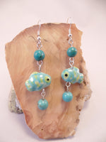 Green and Blue Ceramic Fish Earrings