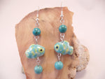 Green and Blue Ceramic Fish Earrings
