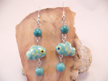 Green and Blue Ceramic Fish Earrings