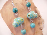 Green and Blue Ceramic Fish Earrings