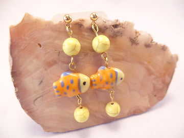 Yellow and Blue Ceramic Fish Earrings
