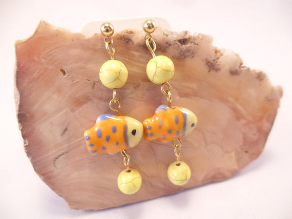 Yellow and Blue Ceramic Fish Earrings
