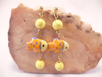 Yellow and Blue Ceramic Fish Earrings
