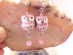 Pink Ceramic Owl Post Earrings