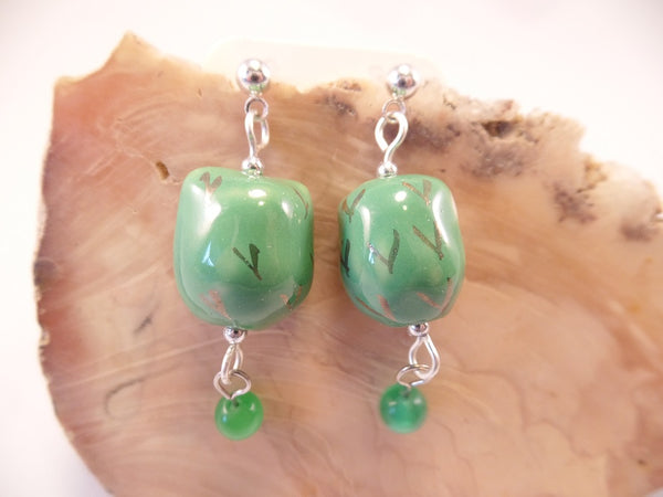 Light Green Ceramic Owl Post Earrings